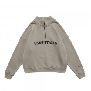 Essentials Half Zip High Collar Loose Uomo Felpa con Cappuccio Grigie | ESS-SN593333