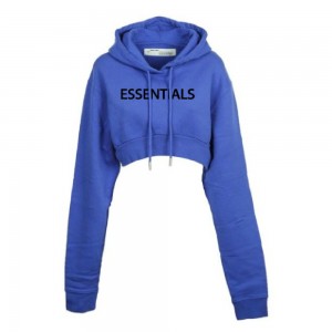 Essentials Oversized Cropped Donna Felpa con Cappuccio Blu | ESS-SN593388