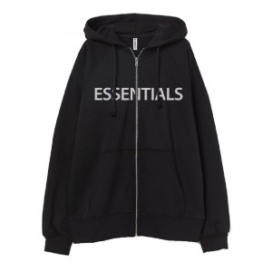 Essentials Oversized Zip-Through Uomo Felpa con Cappuccio Nere | ESS-SN593327