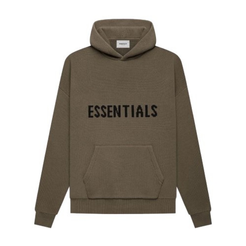 Essentials Fear of God Knit Pullover Uomo Felpa con Cappuccio Caffè | ESS-SN593309